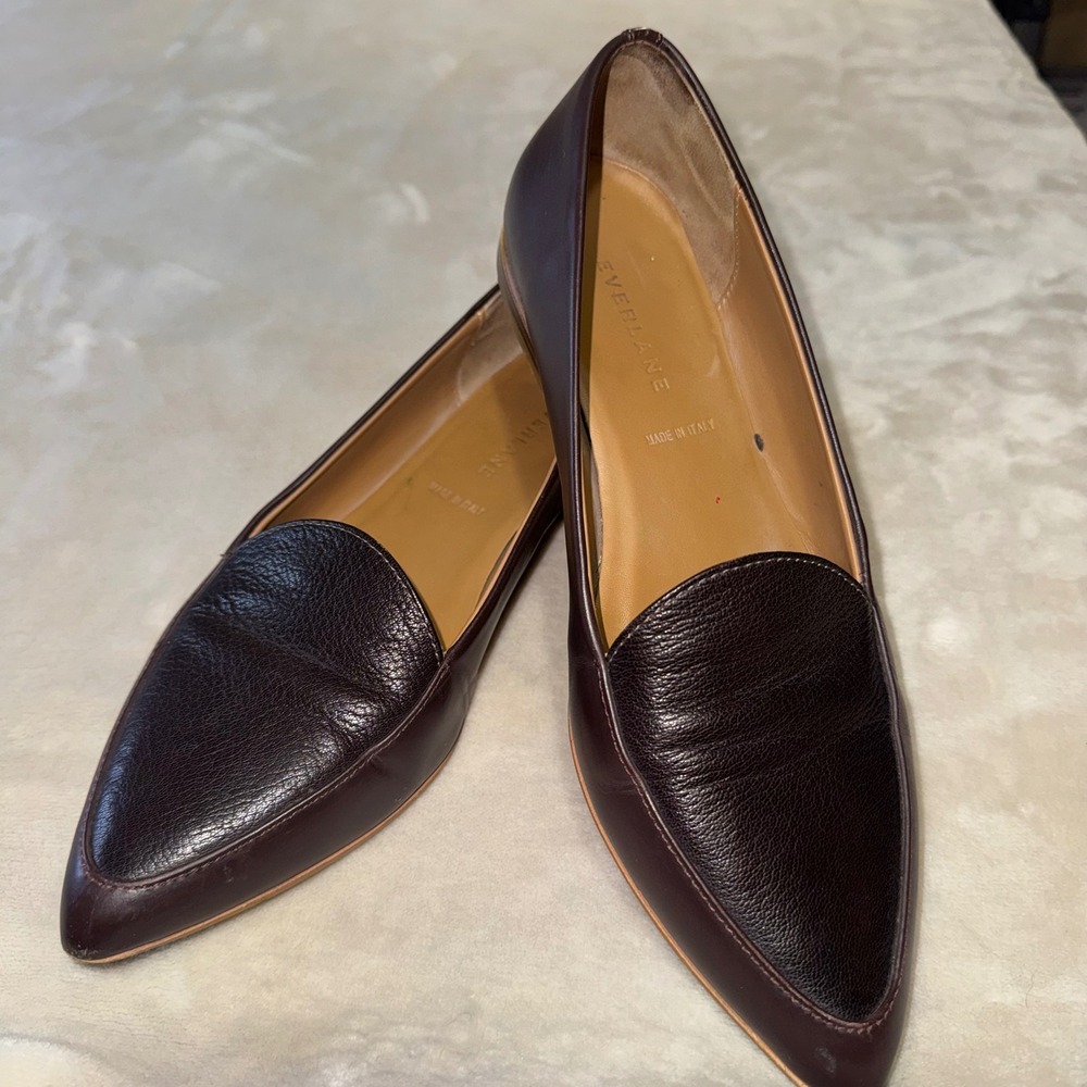 Everlane The Modern Point Loafers Burgundy Brown Leather Pointed Toe Flats Sz 7